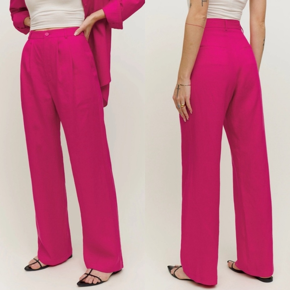 REFORMATION Vesta 100% Linen Pink Wide Leg Pants